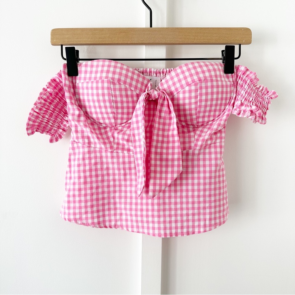 LF SEEK pink gingham crop top